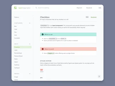 Signal Documentation clean design system flat product design web app