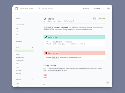 Signal Documentation clean design system flat product design web app