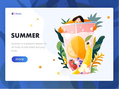 Summer Time blue， bubble， color， cupcakes design dream， emotional fruits illustrations， leaves person summer web design