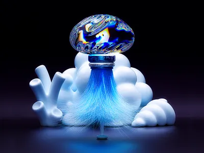 GlassJellyTwo 3d black blue glass illustration iridescent jellyfish