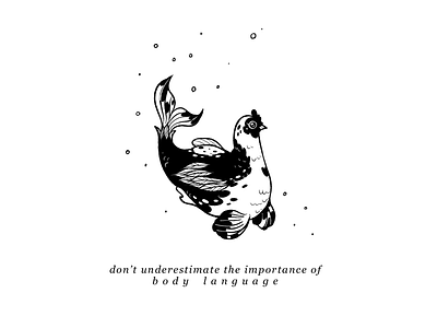 Chish black and white chicken creature design fish illustration ink