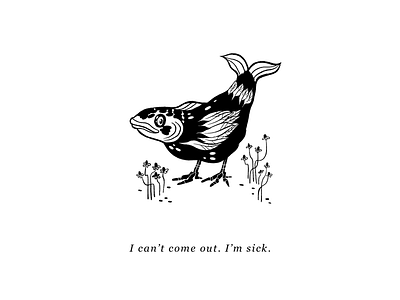 Fhicken black and white chicken creature design fish illustration ink