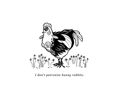 Choi black and white chicken creature design fish illustration ink
