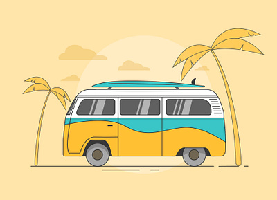 Travel bus adobe illustrator adventure design drawing flat illustration summer travel travel bus vector vectorart volkswagen