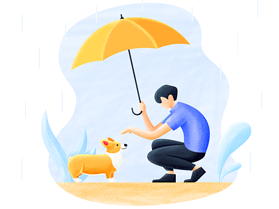 Wandering Corgi corgi illustration rain umbrella wandering