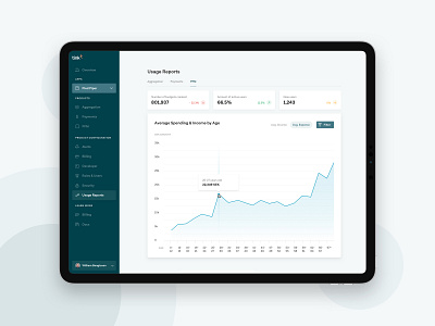 Usage Reports console dashboard fintech graph menu navigation statistics ui