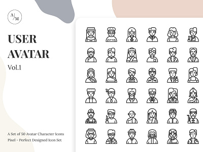 User Avatar Character Icon Set Vol.1 asian avatar avatar icons character design flat icon man minimal outline people set ui user user interface ux vector web woman