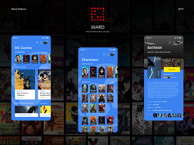 UI/UX Concept Design (WARD) Platform for digital comic books app brand branding clean comic comic book comics coming soon design graphic design graphic novels icon ios logo minimal mobile typography ui ux web