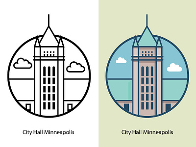 City Hall Minneapolis american brick building city clouds design facade famous building government hall house illustration landmark landscape minneapolis minnesota monument office tourism town