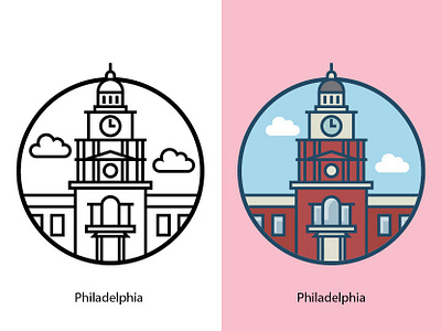 Philadelphia america brick building city clouds design destination dome famous building government hal illustration landmark landscape monument parliament pennsylvania philadelphia tourism tower