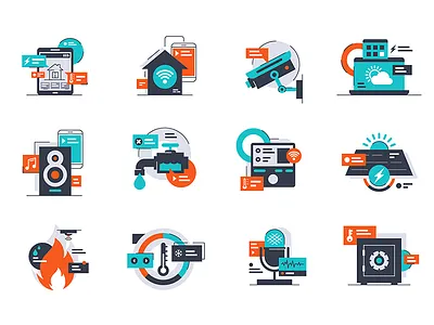 Smart home Icons audio element flat home icons illustration internet kit8 smartphone successful vector