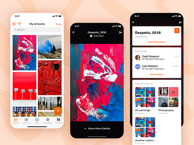 App for Artists and Galleries art artist cards clean dashboard gallery gallery view ios new york orange overview paintings white
