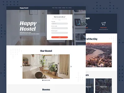Hostel Website Template blue branding clean concept design flat minimal responsive template ui web web design website website concept website design