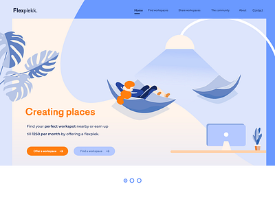 Landingspage FlexPlek area blue co working design homepage illustration interface landingpage office orange pastel self employed shapes ui ux uxdesign web workspace workspot