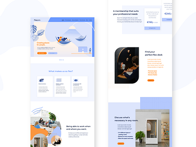 Homepage FlexPlekk area blue co working design homepage illustration interface landingpage office orange pastel self employed shapes ui ux uxdesign web workspace workspot