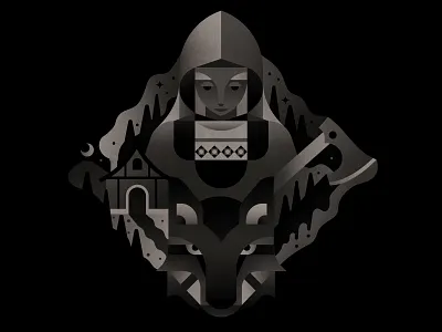 Little Red character dark fairytale flat gradients graphic illustration little red riding hood texture vector wolf