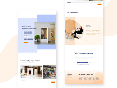 Flexplek Homepage 2 area blue co working design homepage illustration interface landingpage office orange pastel self employed shapes ui ux uxdesign web workspace workspot