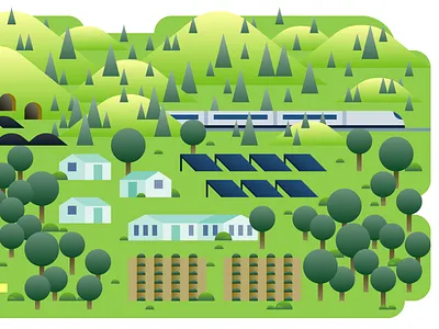 Landscape 1 farm house illustration infographic landscape train tree village