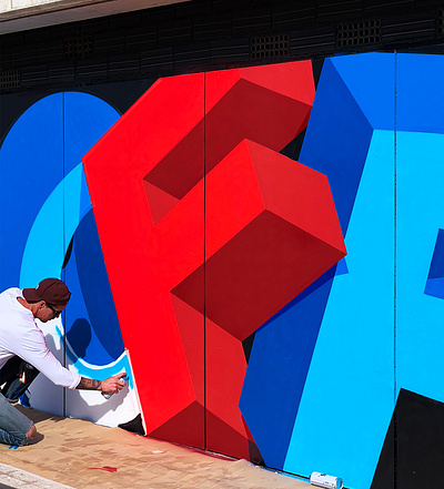 OFFF Festival Barcelona 3d blue brace colourful lettering lona murals offf red spain