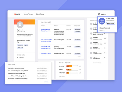 The Bit — User Profile b2b coding dashboard design dropdown high fi high fidelity learning platform mockup mvp profile design progress bar sign out startup tutorial uiux design user profile username web app web design