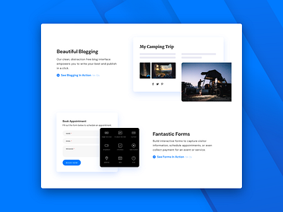 Features Second Part blogging blue clean clean ui clean website drop shadow floating gradient responsive responsive design responsive website shadow shapes stripes subtle ui web design website website builder website design