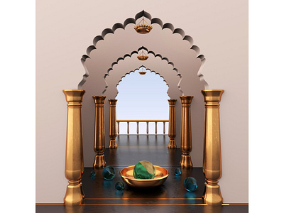 Somewhere in Rajasthan 3d c4d cinema4d design dribbble gold illustration mdcommunity palace pink rajasthan redshift3d render