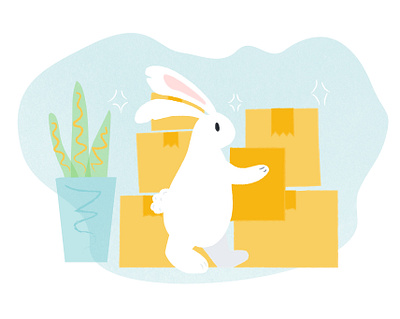 Moving Season boxes design illustration moving rabbit