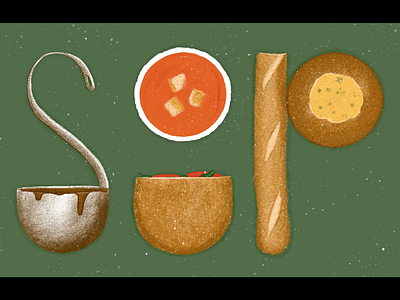 SOUP bread food illustration lettering panera bread procreate rustic sandwich soup