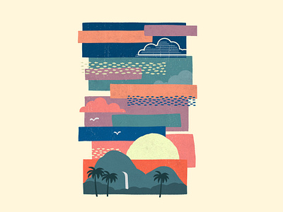 Tropical Skies abstract chill nature palm trees pastel pastel color shapes sky sun sunset tropical waterfall