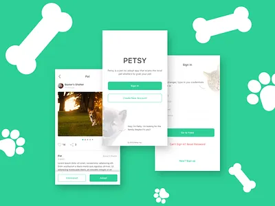 Petsy - Pet Adoption App app ui appdesign mobile app design mobile ui uidesign uiuxdesigner uxdesign