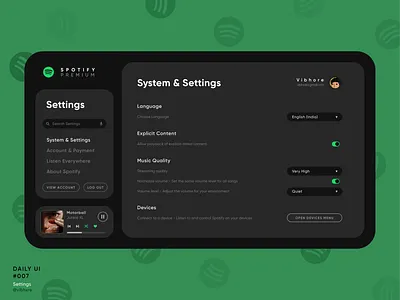 Spotify Settings | Daily UI #007 007 app design daily ui daily ui 007 dailyui dailyui007 music player music player ui redesign concept settings settings page settings ui spotify ui uiux user interface userinterface ux web design website