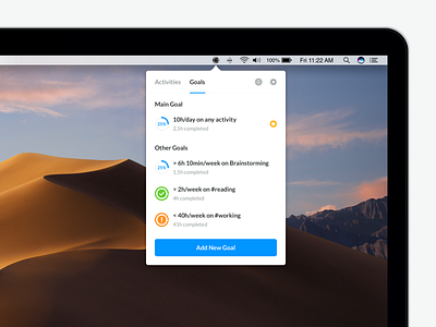 Timeular : Popover for macOS menu activities app clean desktop goal mac macbook macos menu minimal os popover product productivity responsive time tracker tracker app ui ux