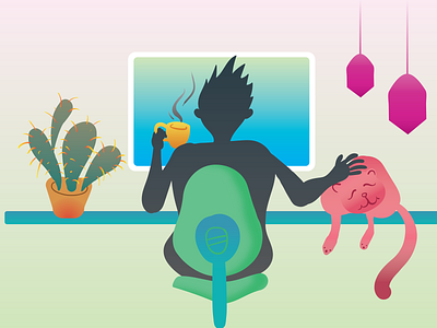 Office 1 cactus cat coffee concepting desk office screen sketch user