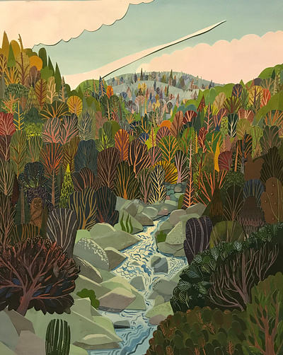 Yuba River art collage forest gouache handmade illustration illustration art river