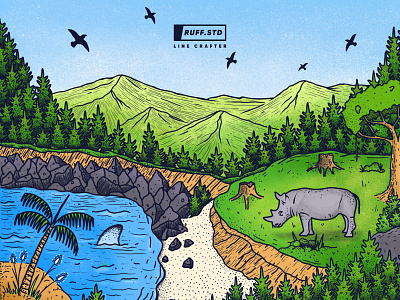 Debut - Start Your Own Conservation conservation forest fullcolor illustration lineart monoline nature rhino sea