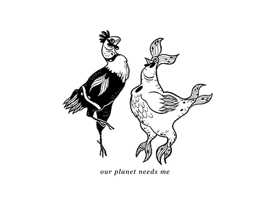 Fish Face bizarre chicken creature dark fish freaky monochrome silly weird