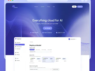 Cloud Platform UI ai cloudgpu cloudplatform deepcloud designinspo gpucloud landingpage ui uidesign websitedesign