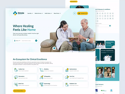 Omnio - Multispecialty Hospital Website animation clinic digitalhealth doctor health healthcare homecare hospital landing page medical medicine multispecialty patient pharmacy treatment ui webdesign website