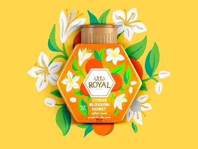 Royal Honey Packaging Art branding digital painting floral graphic design illustration organic packaging