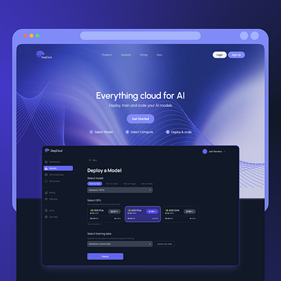 Cloud UI Dark Mode branding cloudgpu cloudplatform cloudui darkmode gpuaas gpucloud landingpage logo ui website websitedesign