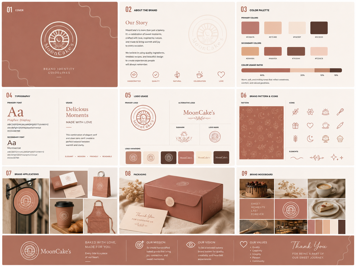 MoonCake's—Artisan Bakery Brand Identity & Packaging artisan bakery bakery brand identity bakery branding bakery identity bakery logo bakery packaging brand guidelines brand identity brand pattern cafe branding cafe identity food branding food logo food packaging logo design packaging design premium branding restaurant branding stationery design visual identity