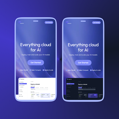 Cloud UI Mobile Friendly Design cloudgpu cloudplatform cloudprovider cloudui gpuprovider landingpage landingpageui logo mobiledeisgn website websitedesign