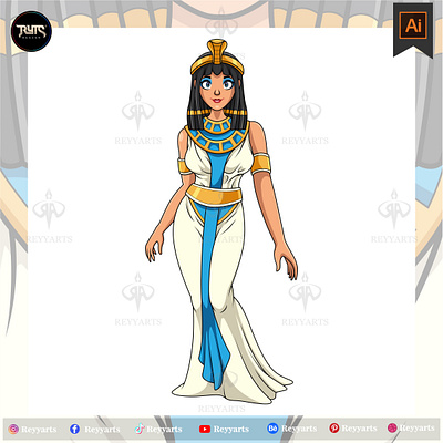 Cartoon mascot cleopatra greek mythology isolated on white backg artwork branding cartoon cleopatra design greek hera illustration king mascot mythology queen reyyarts spartan vector