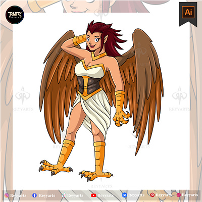 Cartoon mascot cleopatra greek mythology isolated on white backg artwork cartoon character design eagle esport greek harpy illustration logo mutant mythology tshirt vector wings