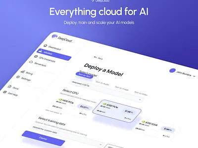 Cloud UI Platform Concept- Deep Cloud cloud cloudconsole cloudgpu gpucloud landingpage ui ux website