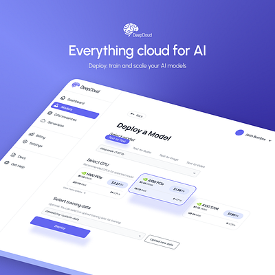 Cloud UI Platform Concept- Deep Cloud cloud cloudconsole cloudgpu gpucloud landingpage ui ux website