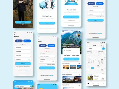 Travel Booking App UI Kit 🏕️ appconcept appinterface appprototype bookingapp cleanui dribbbleshots figmadesign minimaldesign mobileappdesign mobileui mobileux modernui travelapp travelui travelux uidesign uiux uxdesign uxresearch