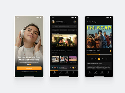 Music streaming app UI design. mobile app desing music streaming app design product design ui