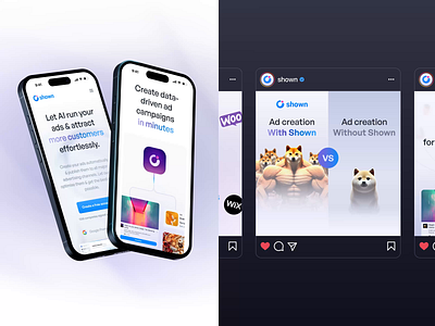 Shown AI · Branding, Social Media & Ads ad campaign ad creatives ads ads manager ai branding campaigns credits feed instagram post marketing marketing dashboard mockup purple saas social media social media design visual identity