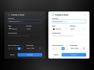 Create a Goal app component darkmode design figma lightmode product design ui ux